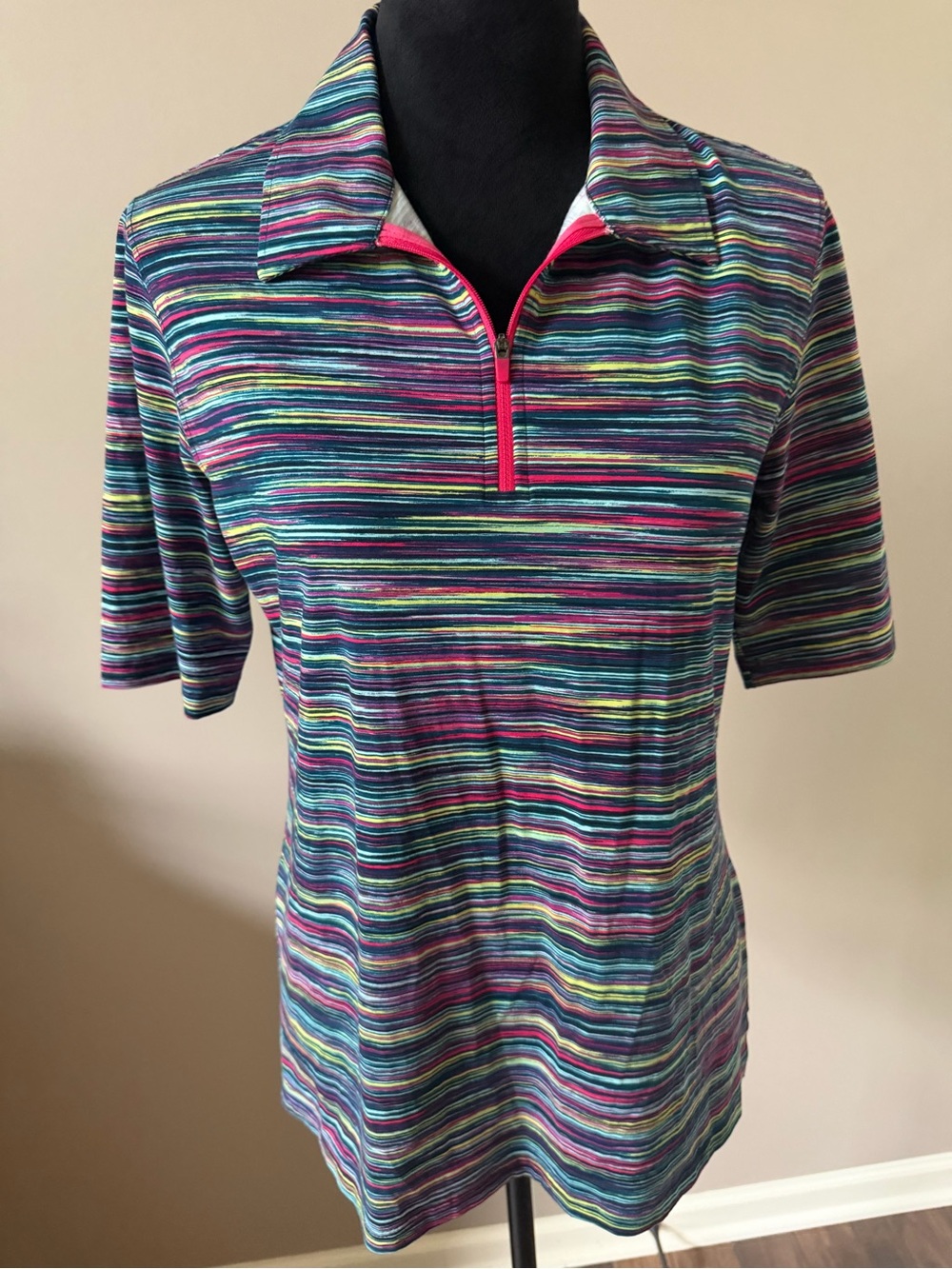 Land's End Striped Short Sleeve Polo Top - Multicolor Medium